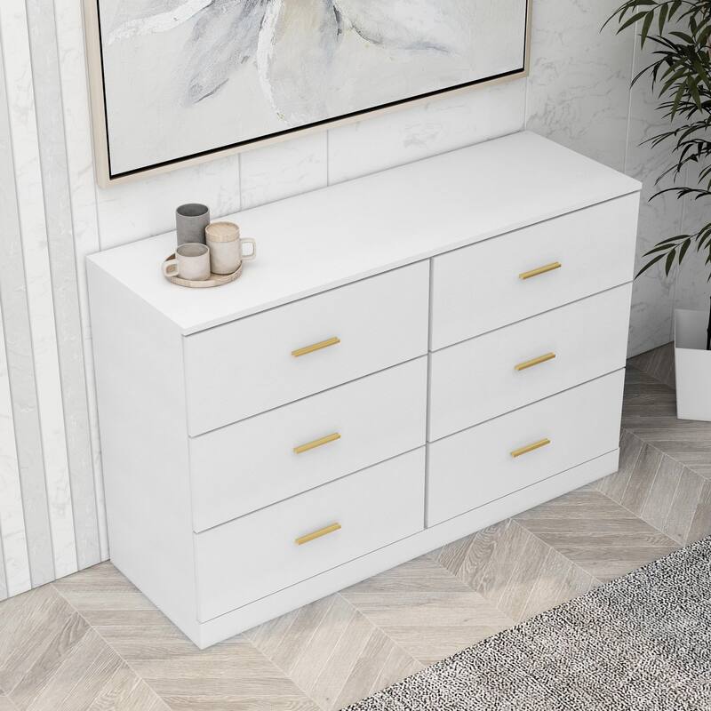 Modern 6-Drawer Dresser for Bedroom - Ample Storage, Wide Chest of Drawers, Sturdy & Safe