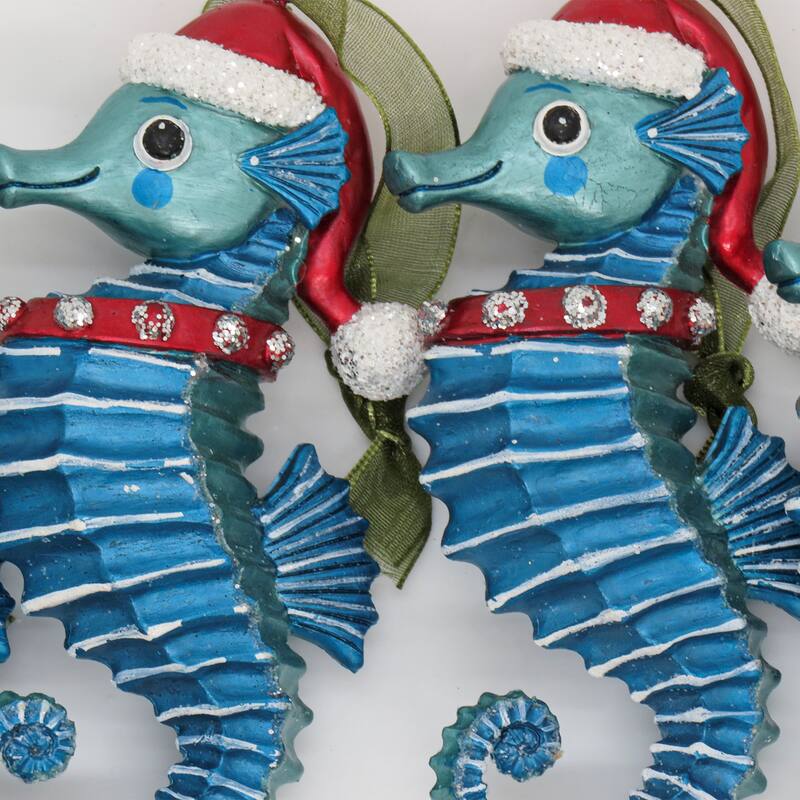 National Tree Company HGTV Home Collection Glass Seahorse Ornaments, Set of 4 - 5 in