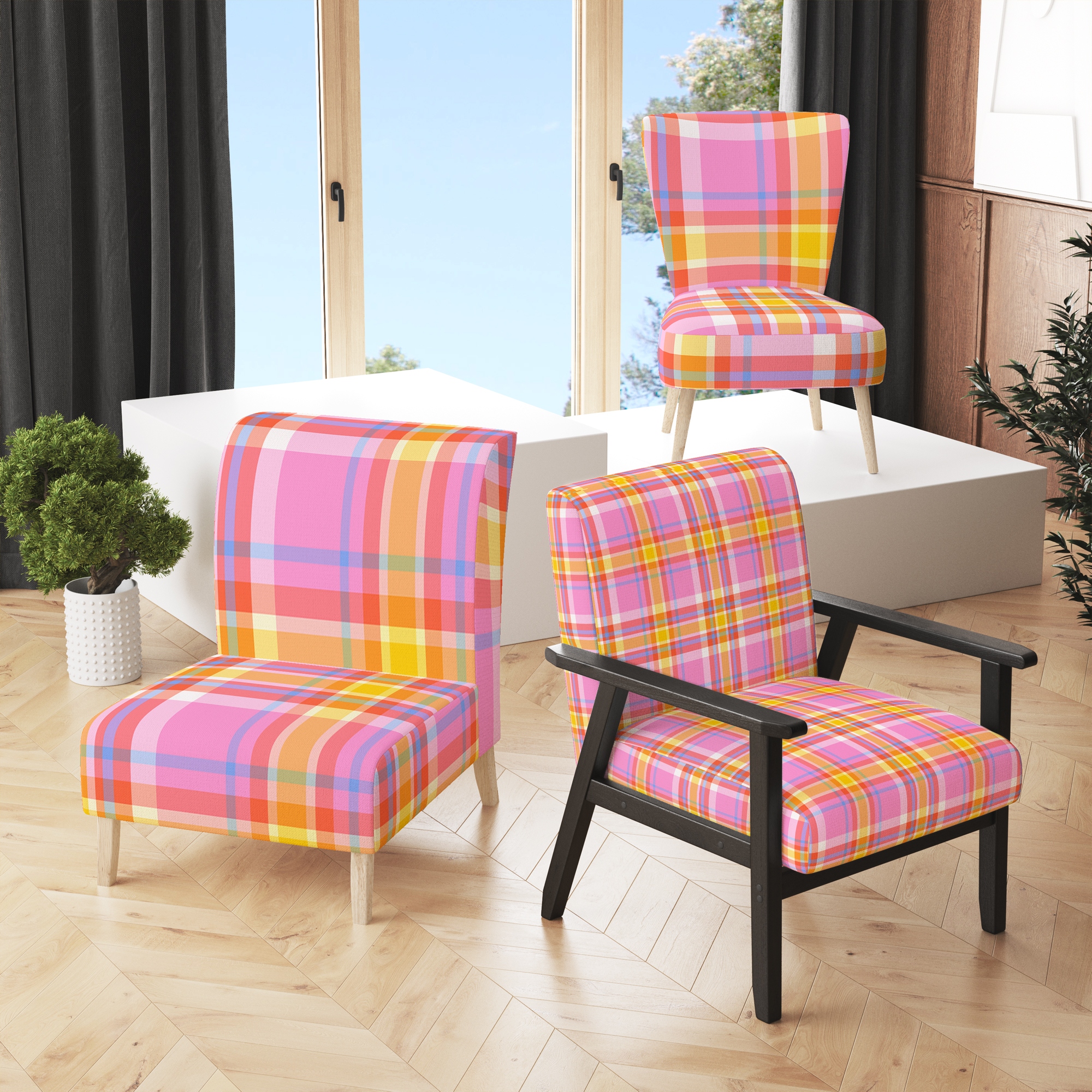 Yellow cheap plaid chair