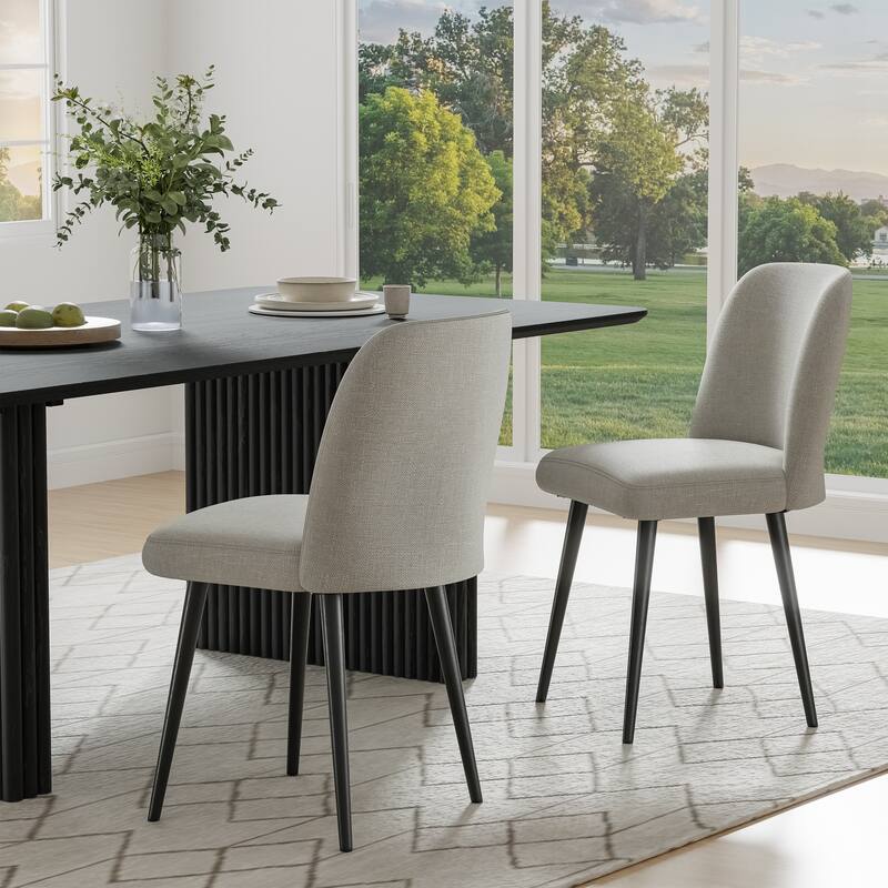 2Pcs Upholstered Dining Chairs Modern Fabric Kitchen Chairs with Padded Seat & Sturdy Metal Legs Side Chairs