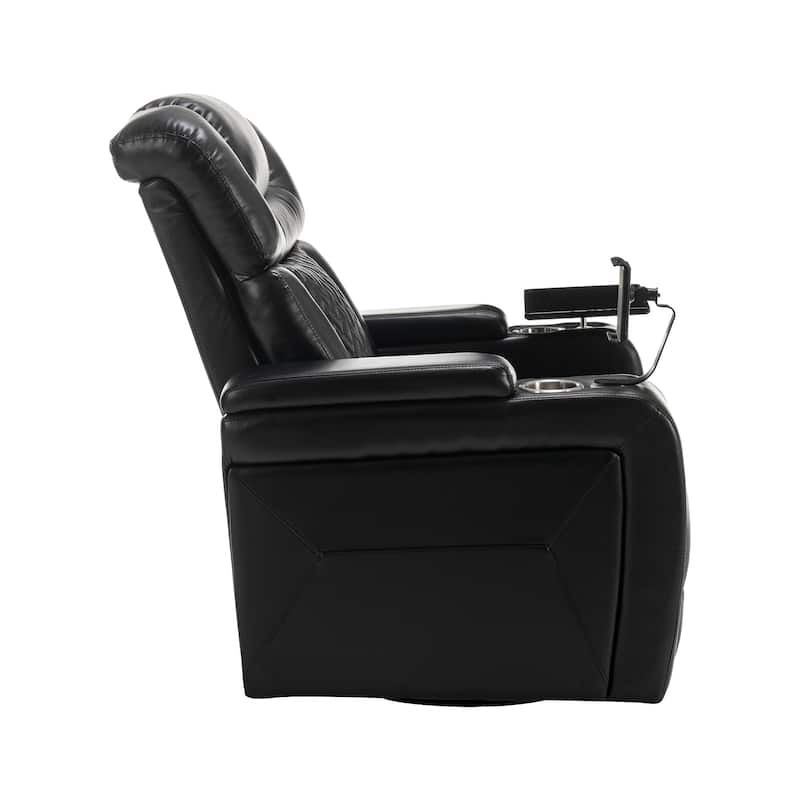 Degree Swivel PU Leather Power Recliner Individual Seat Home Theater Recliner with Tray Table,Cup Holder,Hidden Arm Storage