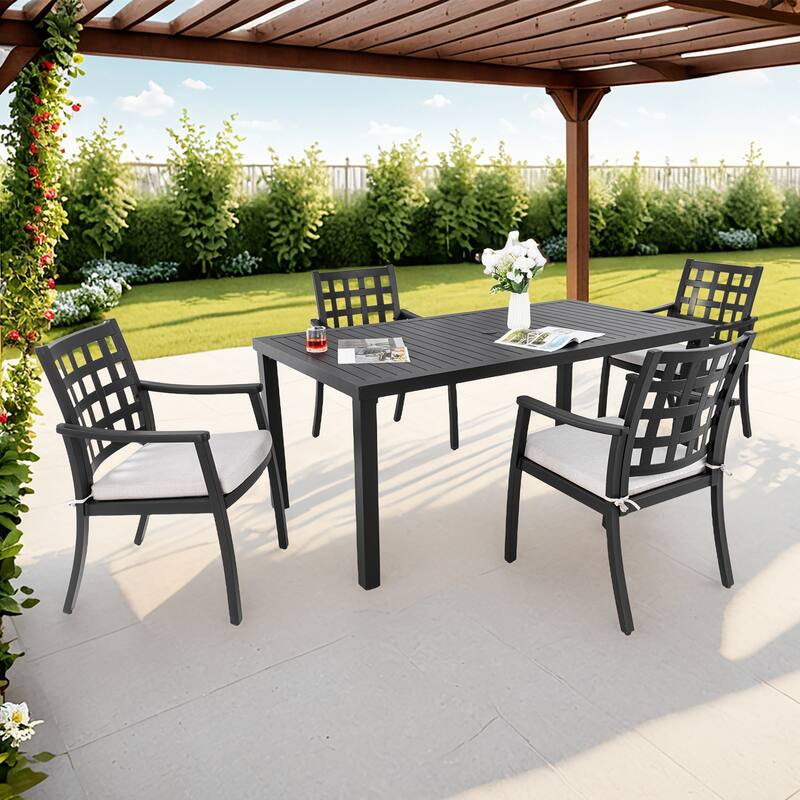 Modern Classic 5 Piece Outdoor Patio Dining Set,a Rectangular Table and Four Stationary Dining Chairs,Cast Aluminum,Rust-Free