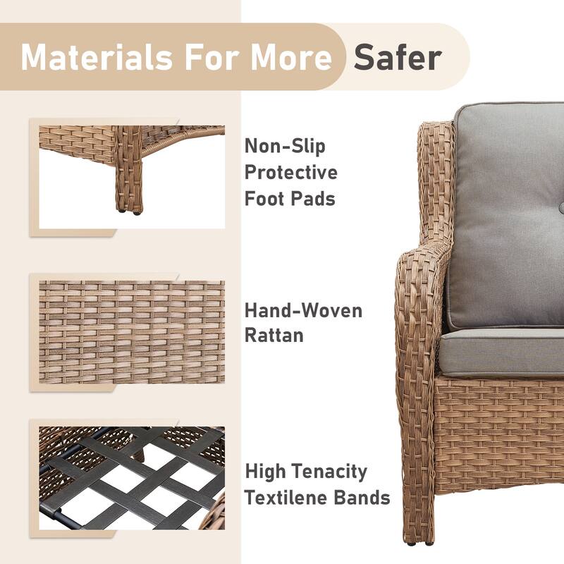 Pocassy 5-Piece Patio Furniture Wicker Chairs with Ottomans & Table