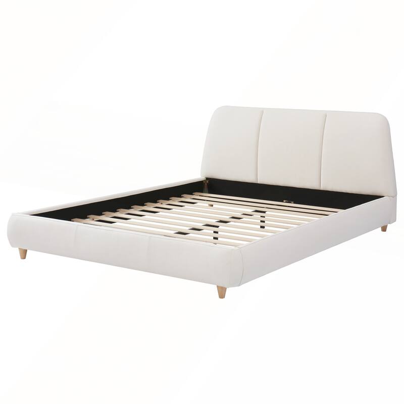 Queen Size Modern Upholstered Bed Frame with Linen Fabric