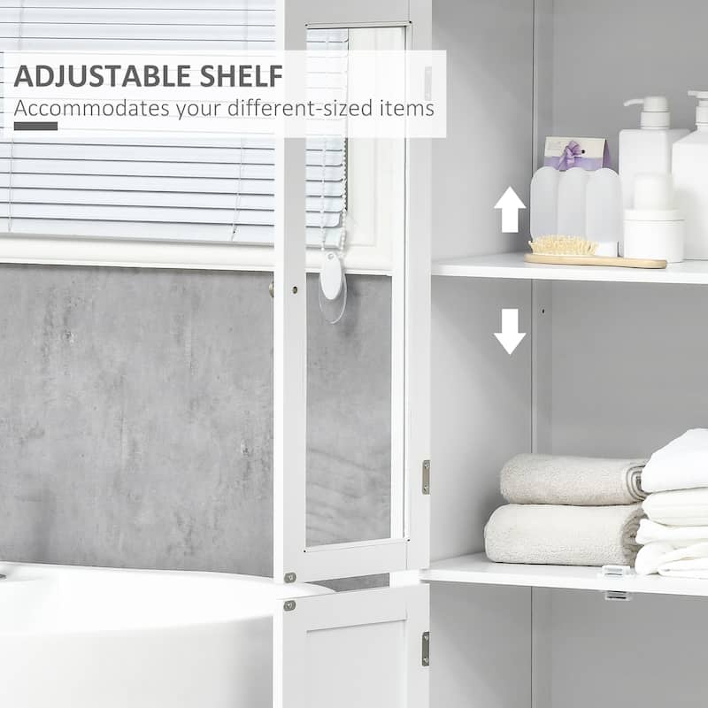 kleankin Bathroom Floor Cabinet with 2 Storage Cabinets, Tempered Glass Door, Freestanding Linen Tower with Adjustable Shelves