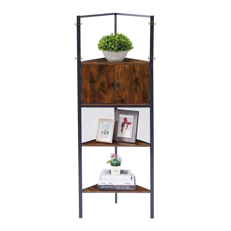 VECELO 59 inch Tall 5-tier Corner Bookshelf with Door Triangle Storage Shelves Plant Stand