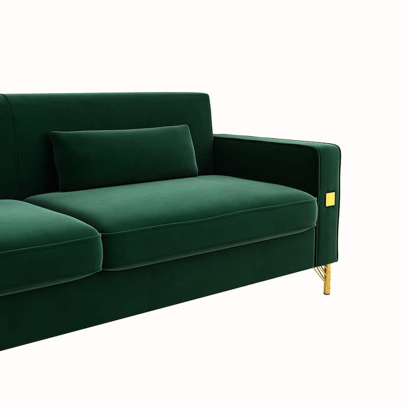 Roomfitters Mid-Century Modern Upholstered Sofa with Gold Metal Legs and Square Arms, Elegant Couch for Living Room
