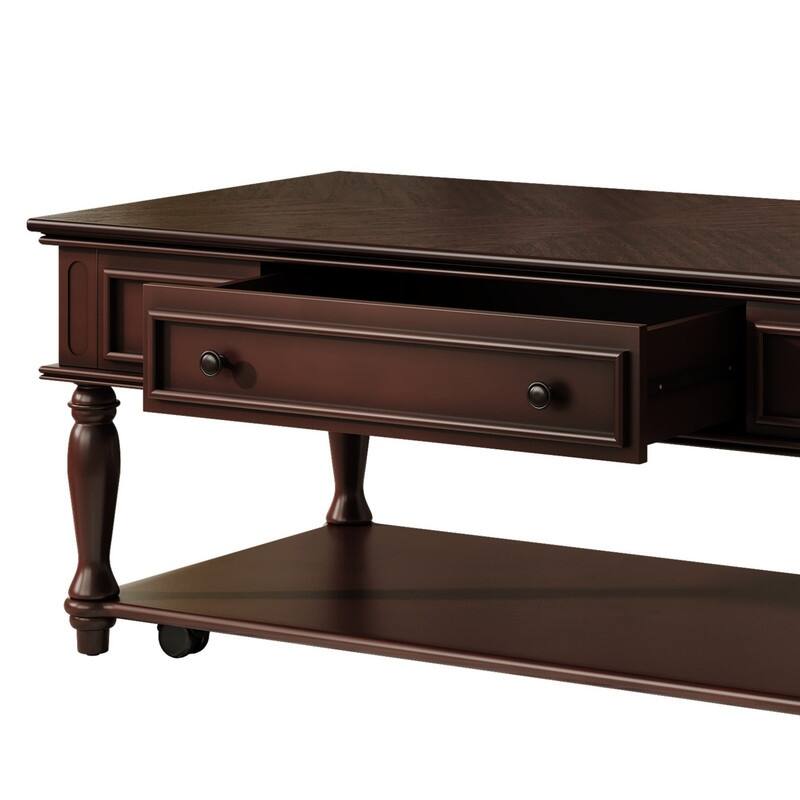 Farmhouse 47.2" Coffee Table with Drawer, Retro Design Easy Assembly and Movable Lockable Wheels for Living Room