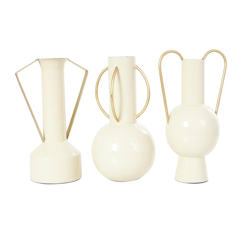 Metal Abstract Enameled Decorative Vase with Varying Shapes - Set of 3 Light Blue or Cream - CosmoLiving by Cosmopolitan