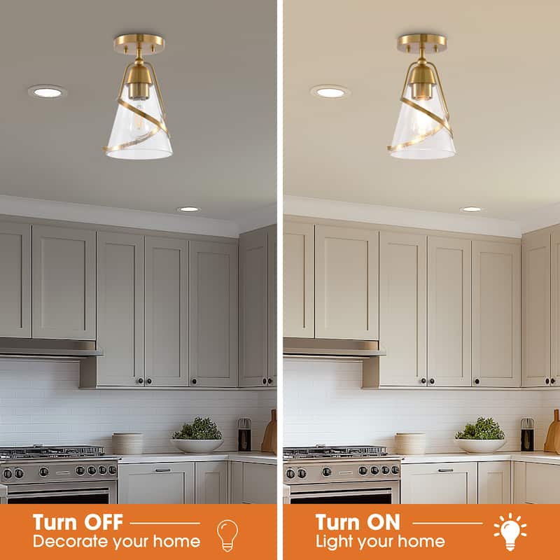 Parrot Uncle 7" Modern Seeded Glass Gold Dimmable Small Semi-Flush Mount Ceiling Light