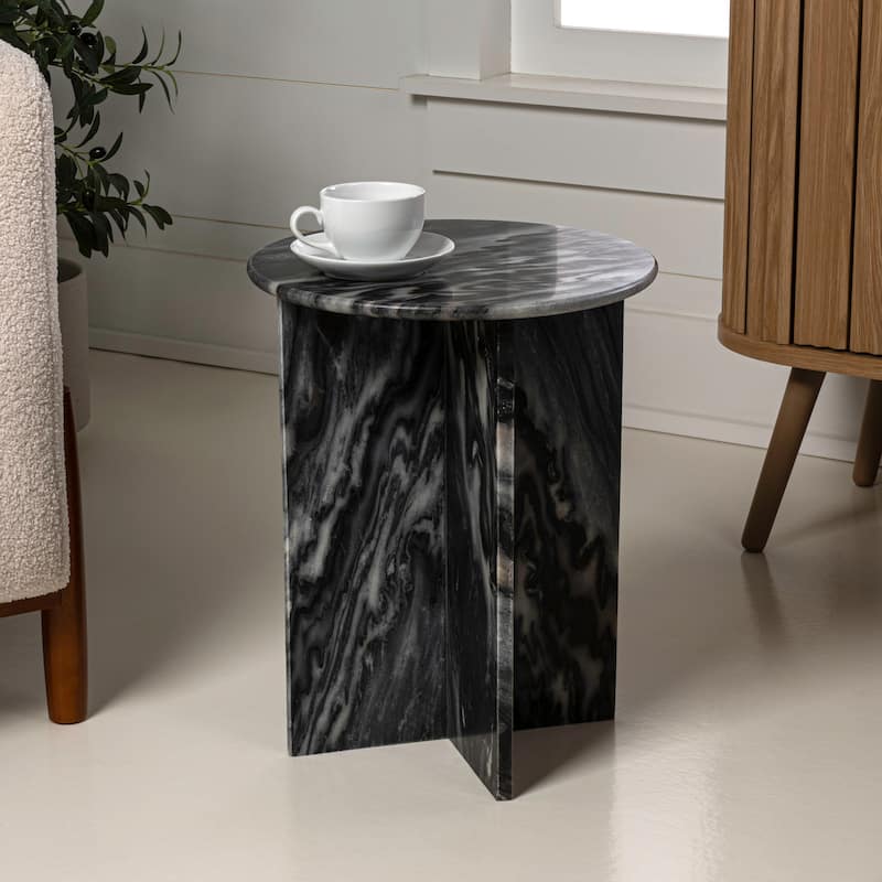 Cecil 17.75" Contemporary Natural Marble Handmade X-Shaped End Table, by JONATHAN Y.