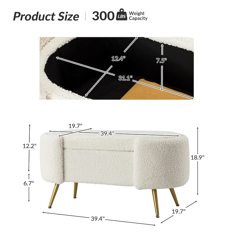 Clara 39.4" Wide Storage Bench with Metal Legs