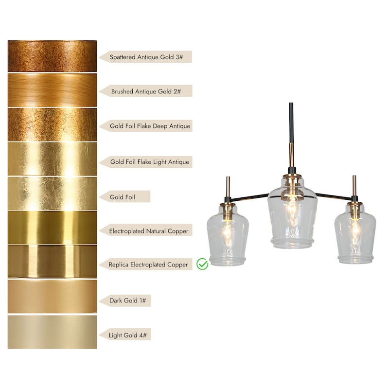 Modern 3-Light Black Gold Chandelier Glass Pendant Lights for Dining Room - D 21" x H 10"