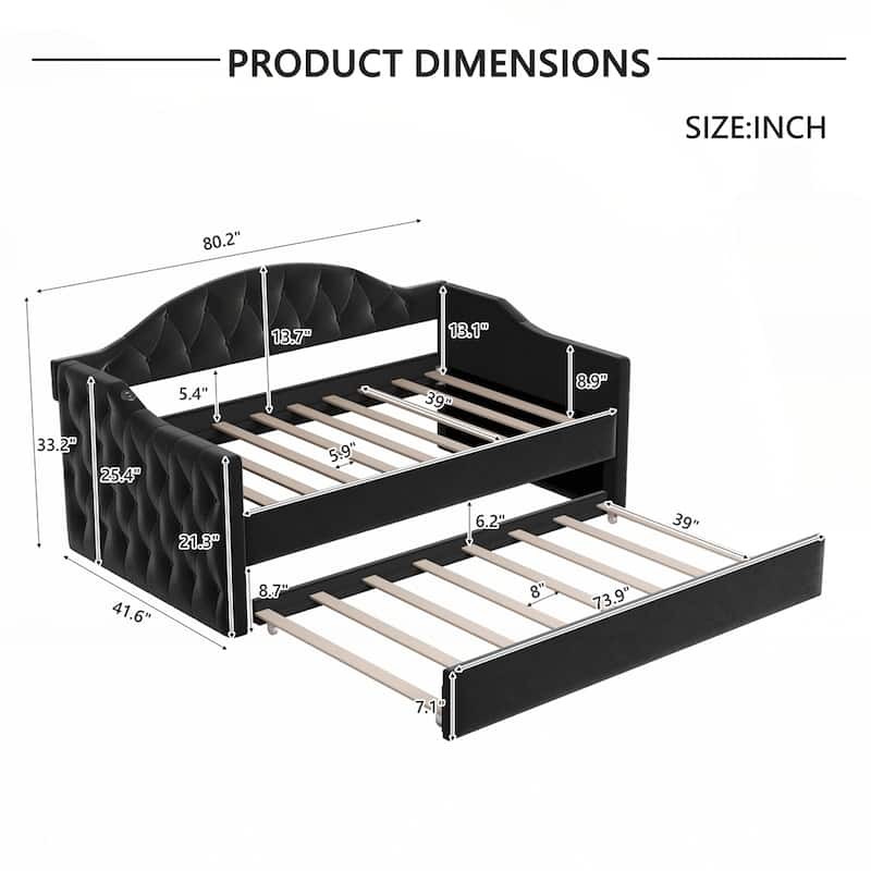 Tufted Upholstered Daybed with Trundle