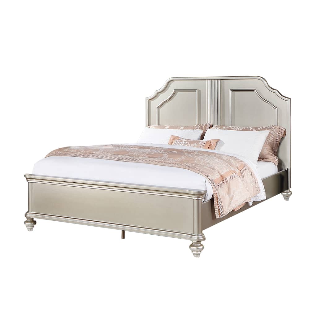 California King Wooden Panel Bed in Silver