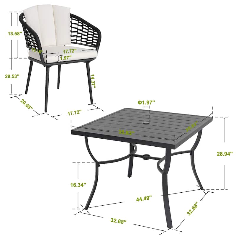 Outdoor Aluminum Dining Set with Powder-Coated Frame, Beige