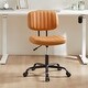 preview thumbnail 9 of 21, Armless Home Office Desk Chair, PU Leather Low Back Task Chair with Wheels, Adjustable Height 360° Rolling Vanity Chairs - N/A Brown