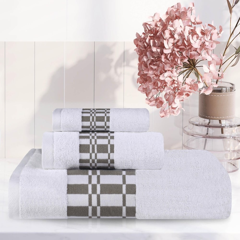 Superior Larissa Cotton Embroidered Geometric Border 3-Piece Towel Set