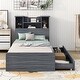 preview thumbnail 4 of 31, Twin Storage Platform Bed with 4 Shelves, 2 Drawers, LED Light, Grey