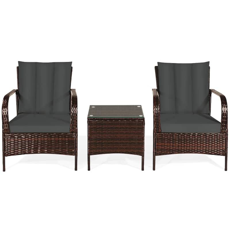 Gymax 3PCS Outdoor Patio Rattan Conversation Set Furniture Set w/