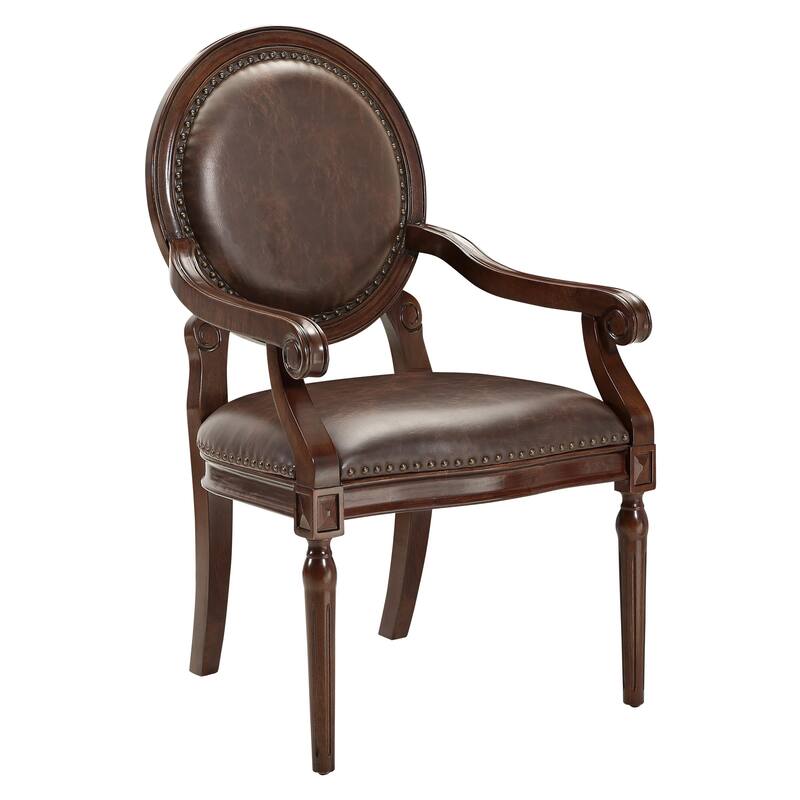 Alder Desk Armchair, Dark Brown Faux Leather, Solid Wood and Foam