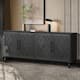 Carved Floral Door Large Storage Cabinet with Metal Handle for Living Room, Kitchen, Entryway - Black