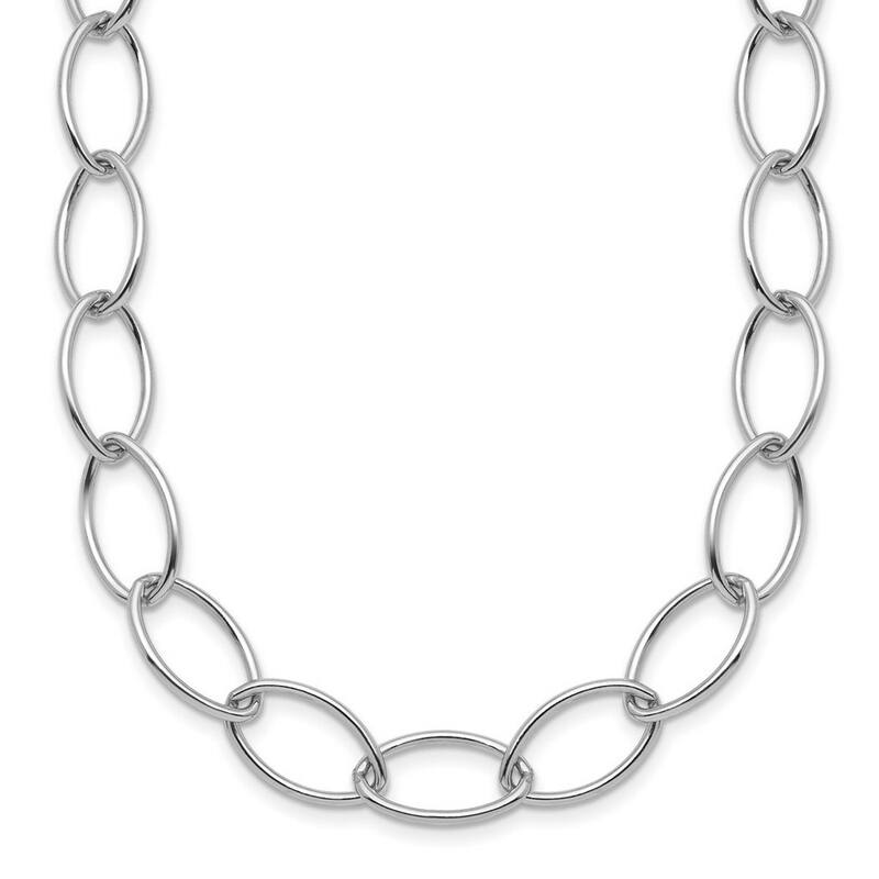 Curata 925 Sterling Silver Rhodium 9.2mm Oval Link Chain Necklace for Men
