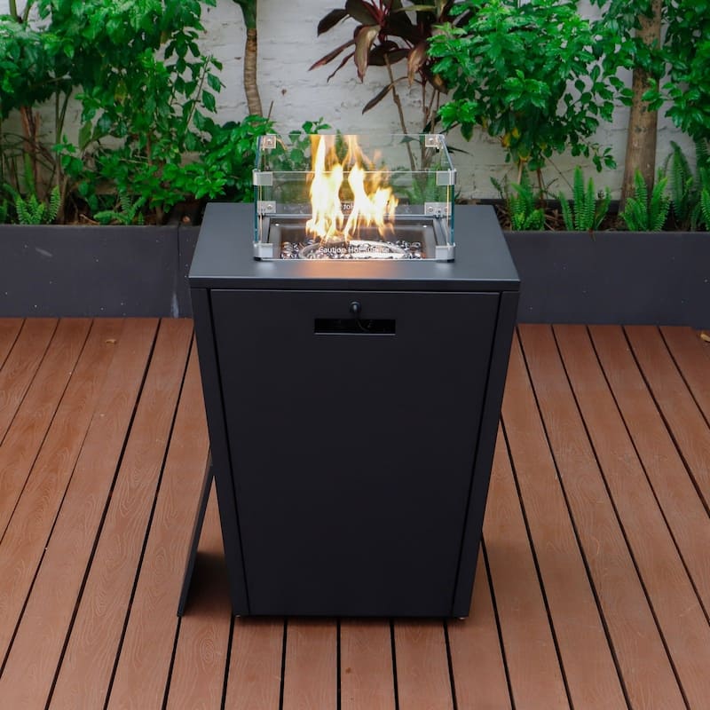 Chelsea Outdoor Aluminum Square Propane Fire Pit Table with Glass Wind Guard for Patio, Deck, Backyard CSA Certified Fire Table