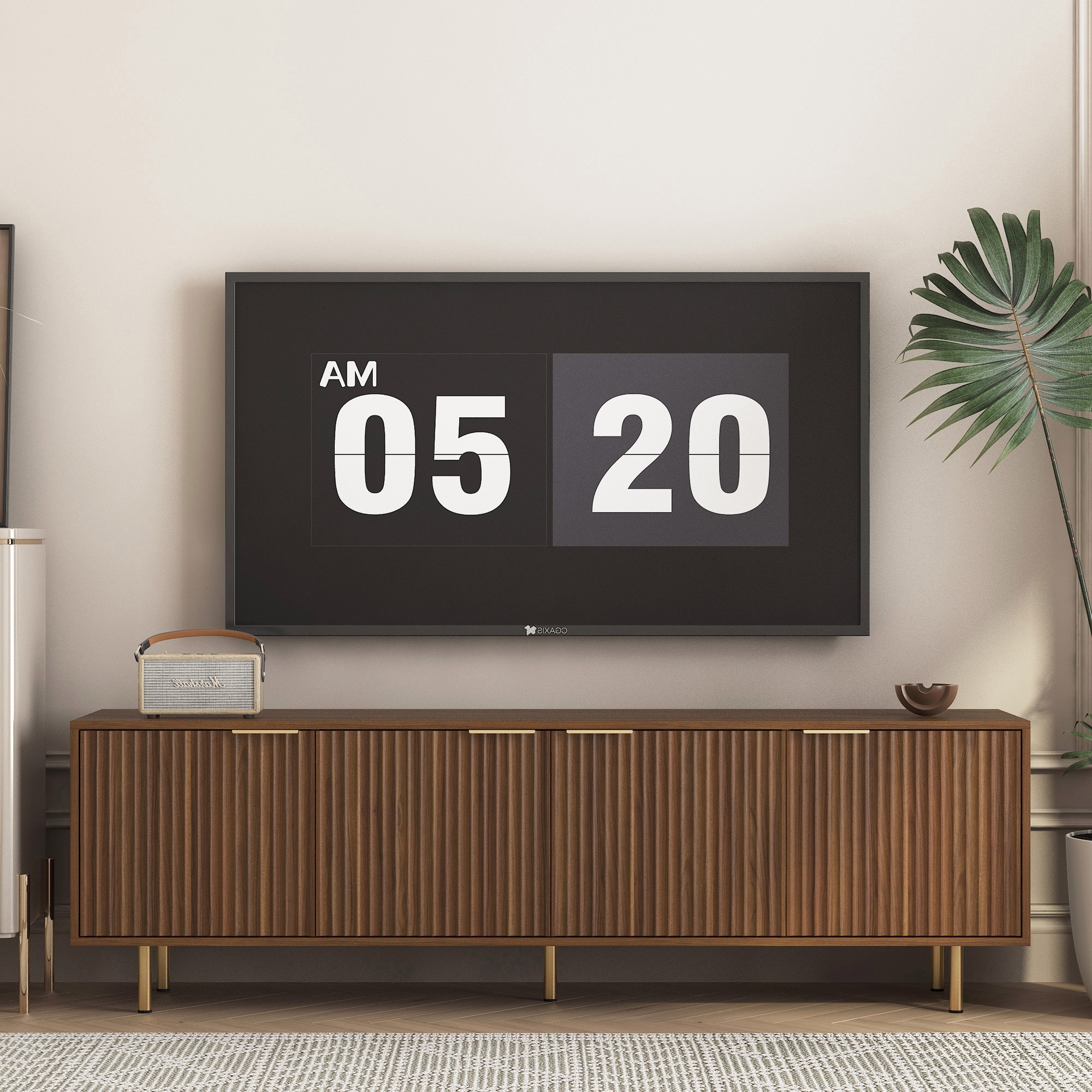 Modern Fluted Wood TV Stand with Storage Cabinets and Entertainment Center Design Wood by GDFStudio