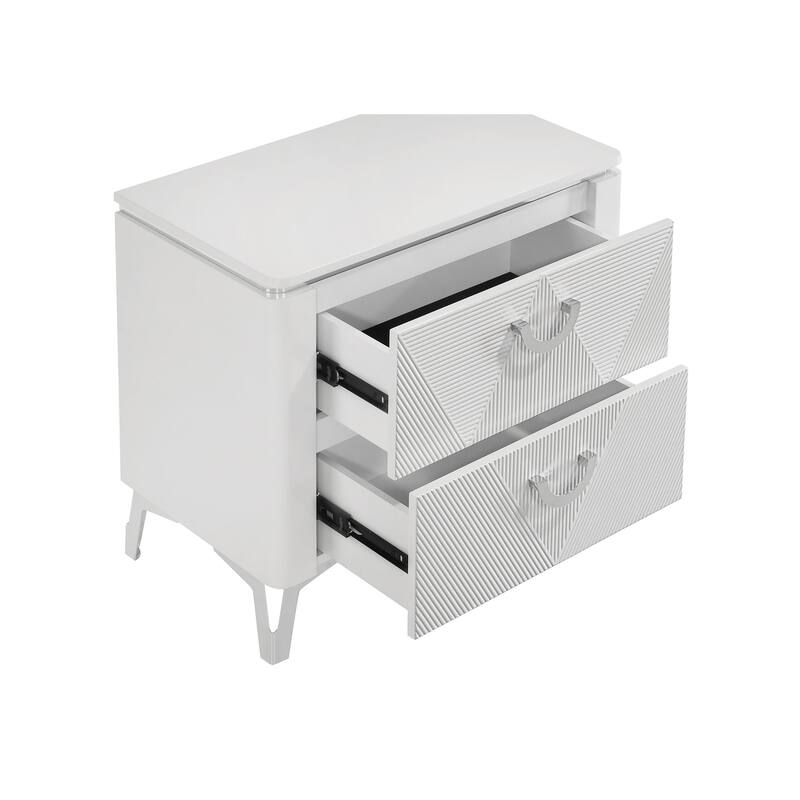 Cassia 2-drawer Nightstand Bedside Table White High Gloss