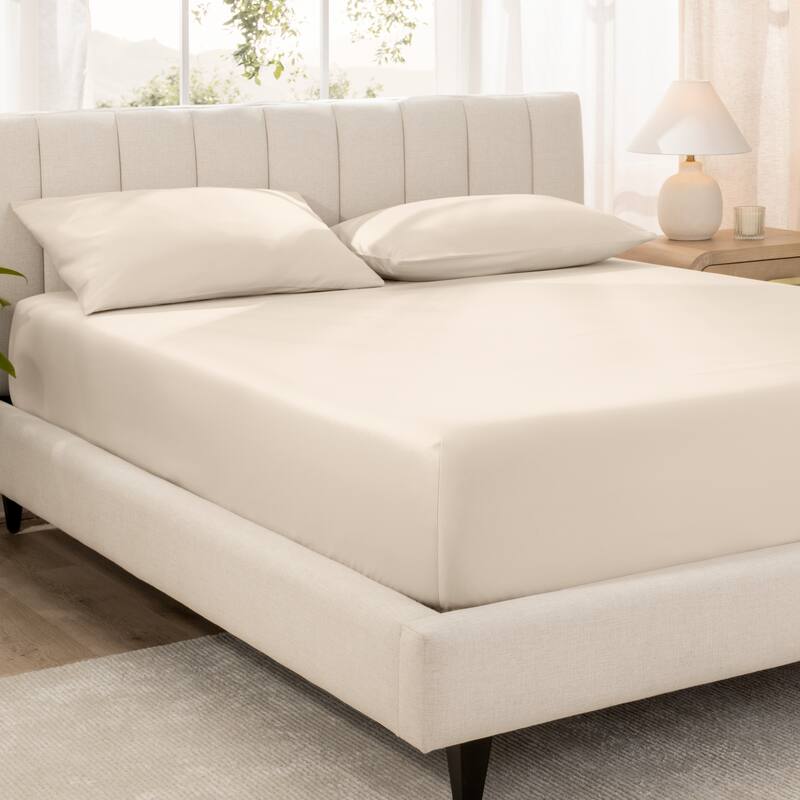 Bare Home Organic Cotton Fitted Sheet - Smoth Sateen Weave - Queen - Sand