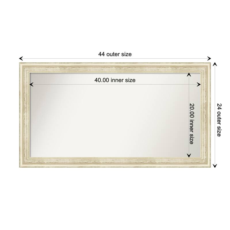 Country White Wash Framed Non-Beveled Custom Wall Mirror, Bathroom Vanity Mirror - Outer Size: 44.5 x 24.5