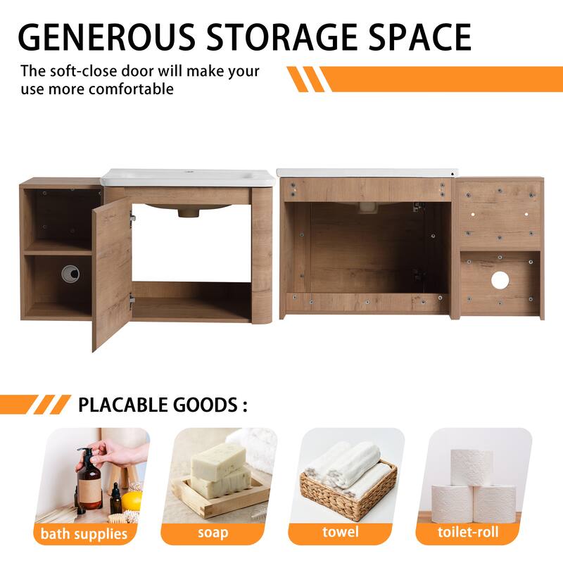 Bathroom Vanity With Sink In 24/28/36/40/60/68 Inch, Floating Bathroom Vanity With Soft Close Door