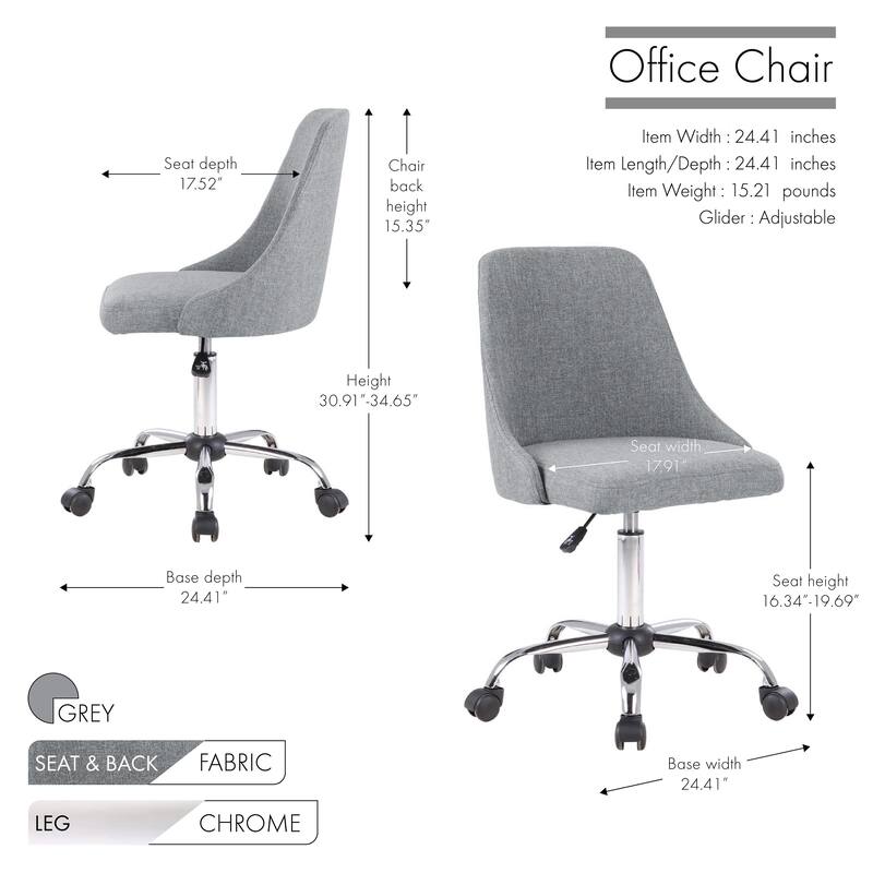 Porthos Home Roache Fabric Upholstered Office Chair with Chrome Base