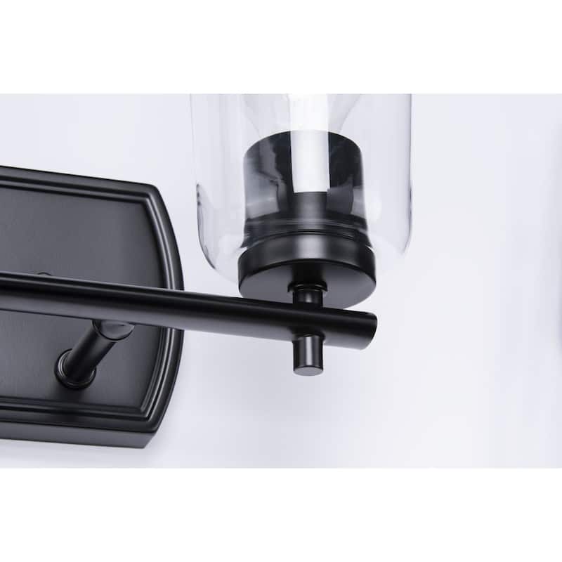 Adley Collection Two-Light Matte Black Clear Glass New Traditional Bath Vanity Light - 13.875 in x 6 in x 7.625 in