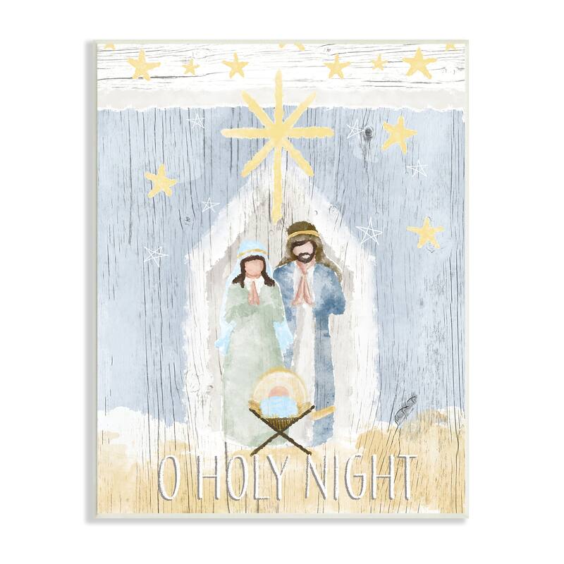 Stupell Holy Night Holiday Nativity Stable Yellow Stars Wood Wall Art - 13 x 19