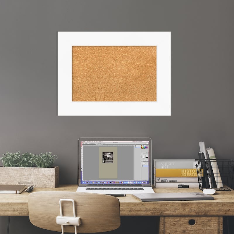 Cabinet White Framed Cork Bulletin Memo Board - 23-Inch x 17-Inch