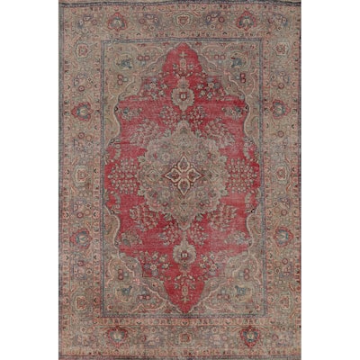 Vintage Floral Tabriz Persian Area Rug Handmade Wool Carpet - 6'1" x 9'8"