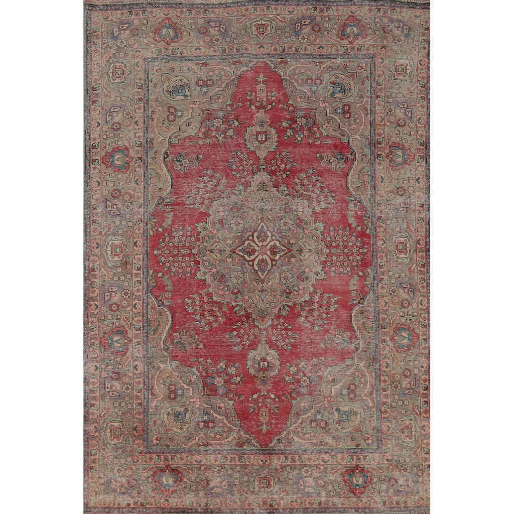 Vintage Floral Tabriz Persian Area Rug Handmade Wool Carpet - 6'1" x 9'8"
