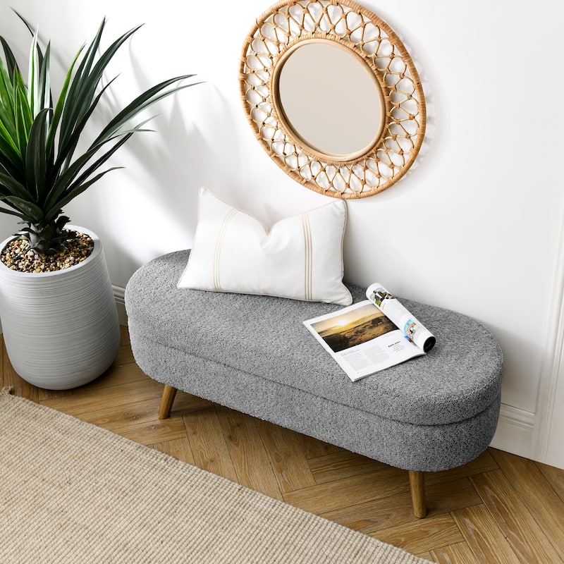 Farmhouse Style Fabric Solid Wood Storage Bench with Flip Top