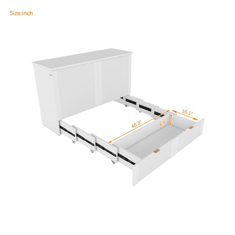 Full Size Murphy Wall Bed Frame with drawer and a set of Sockets & USB Ports,Pulley Structure Design,for Kids Boys&Girls