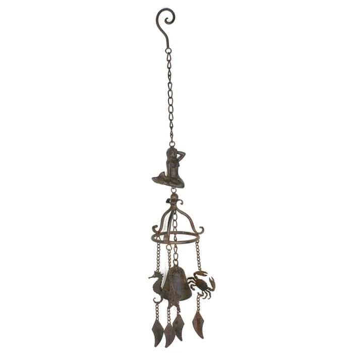 Mermaid Crab Seahorse Bell Wind Chimes Antiqued Finish - Brown