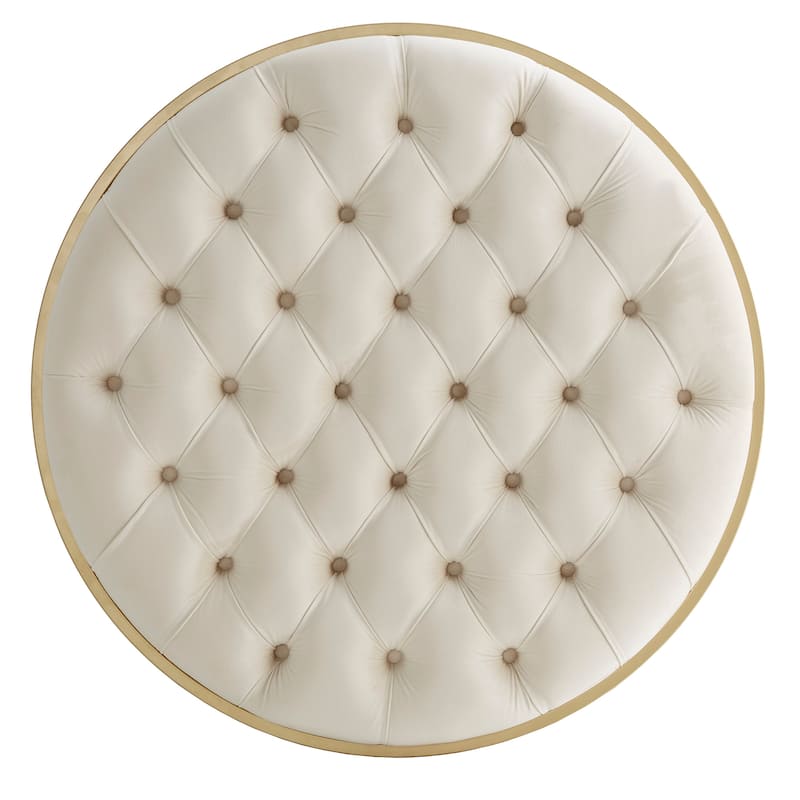 Perdita Gold Finish Velvet Round Tufted Ottoman by iNSPIRE Q Bold