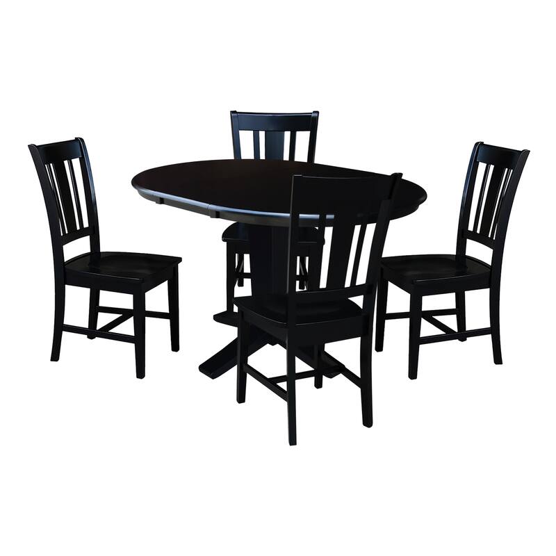 36 in Round Extension Dining Table with 12 in Leaf and Dining Chairs