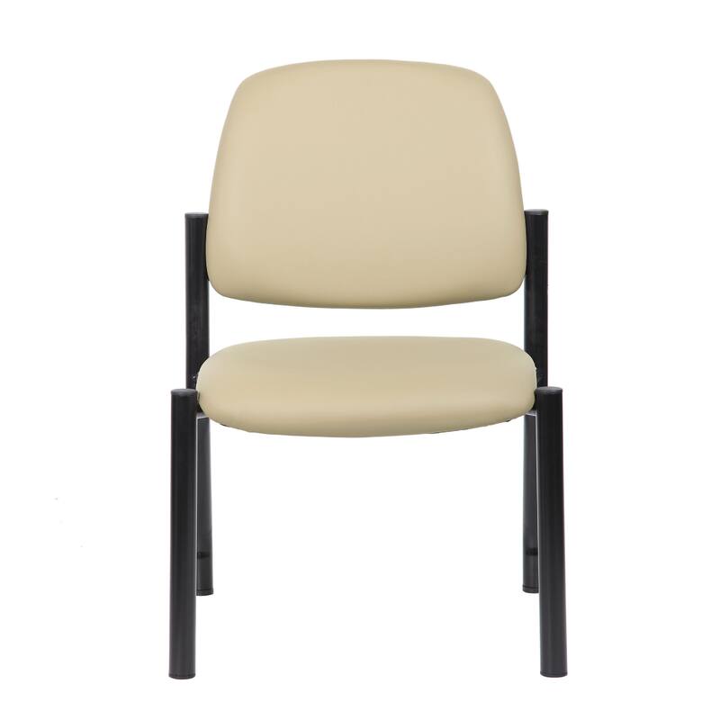 Lea Reception Guest Chair, Beige Antimicrobial Vinyl, Black Legs, 300 lbs