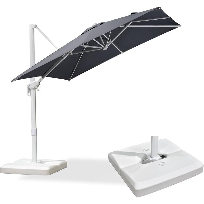 PURPLE LEAF White Square Cantilever Patio Umbrella With Base - 9ft Light Grey