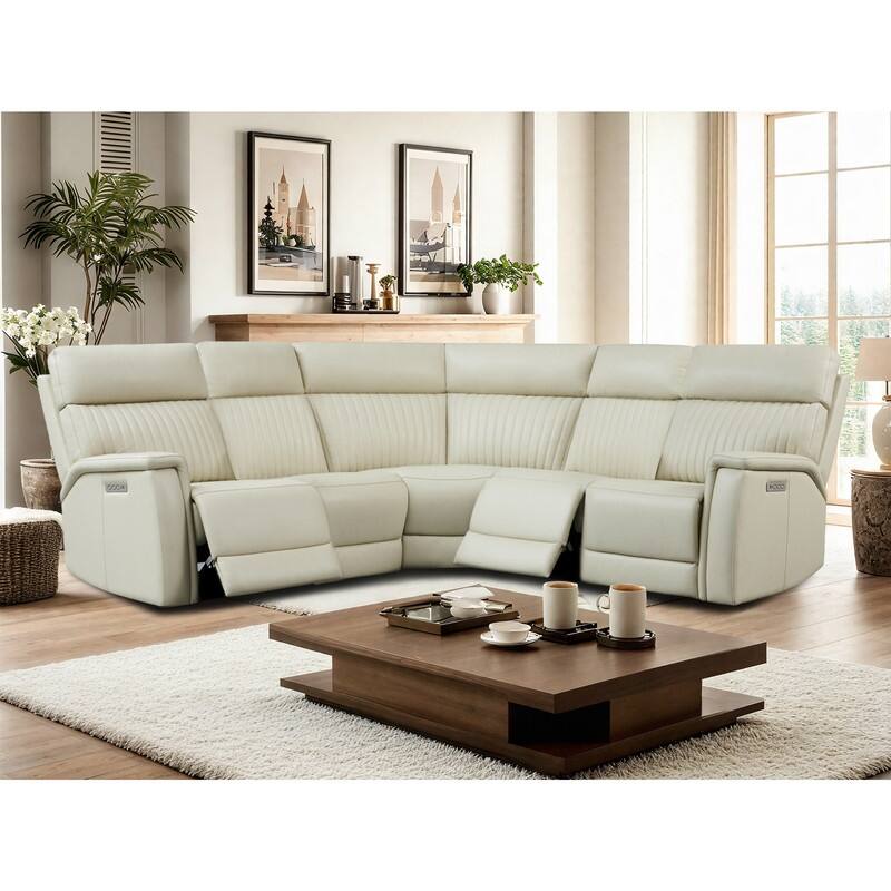 Cole 105" W Genuine Leather Power Reclining sectional sofa with USB&USB-C Port,power armlesschair - Cream
