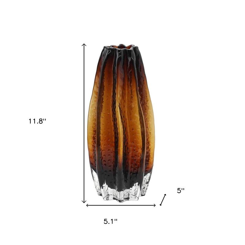 12" Burnt Umber Wavy Glass Table Vase - 5.10