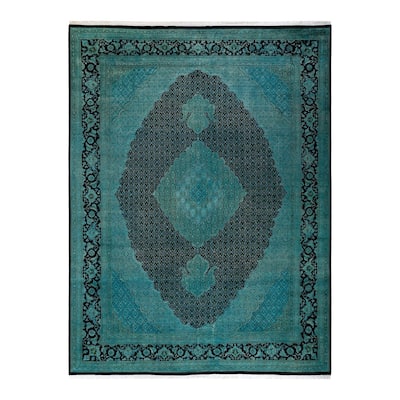 Overton Hand Knotted Wool Vintage Inspired Modern Contemporary Overdyed Green Area Rug - 9' 0" x 12' 2"