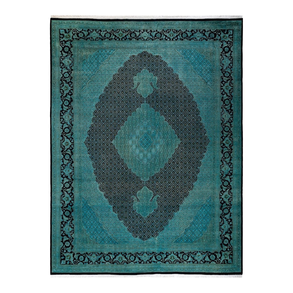 Overton Hand Knotted Wool Vintage Inspired Modern Contemporary Overdyed Green Area Rug - 9' 0" x 12' 2"